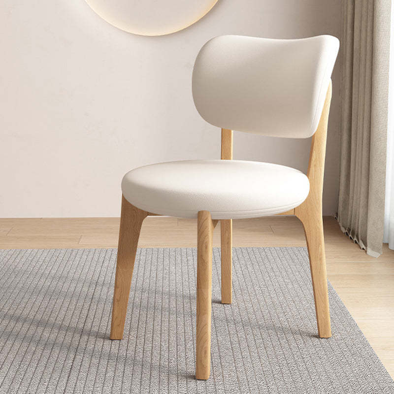 Scandinavian Round Oak Leather Dining Chair — Original Wood Color Base + Light Gray