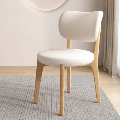 Scandinavian Round Oak Leather Dining Chair — Original Wood Color Base + Light Gray
