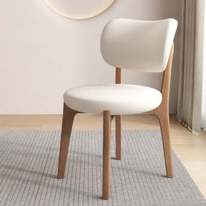 Scandinavian Round Oak Leather Dining Chair — Dark Walnut Color + Deep Gray