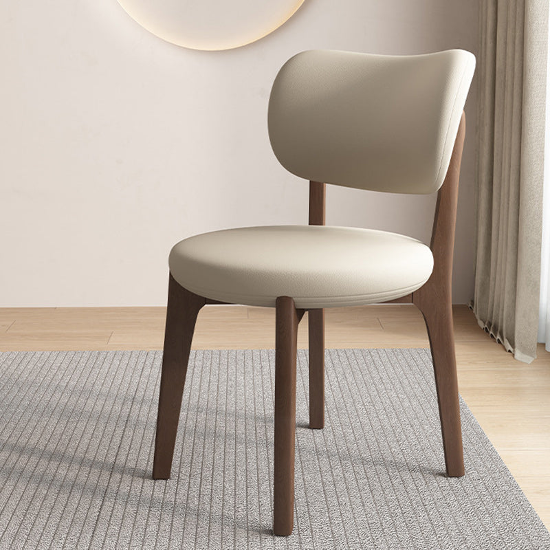 Scandinavian Round Oak Leather Dining Chair — Light Walnut Color + Deep Gray
