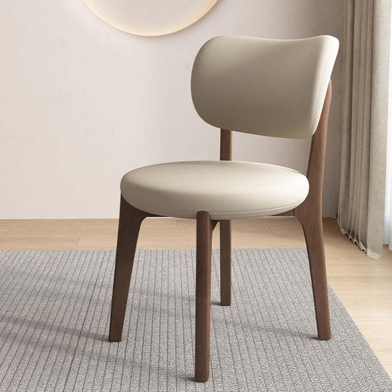Scandinavian Round Oak Leather Dining Chair — Light Walnut Color + Deep Gray