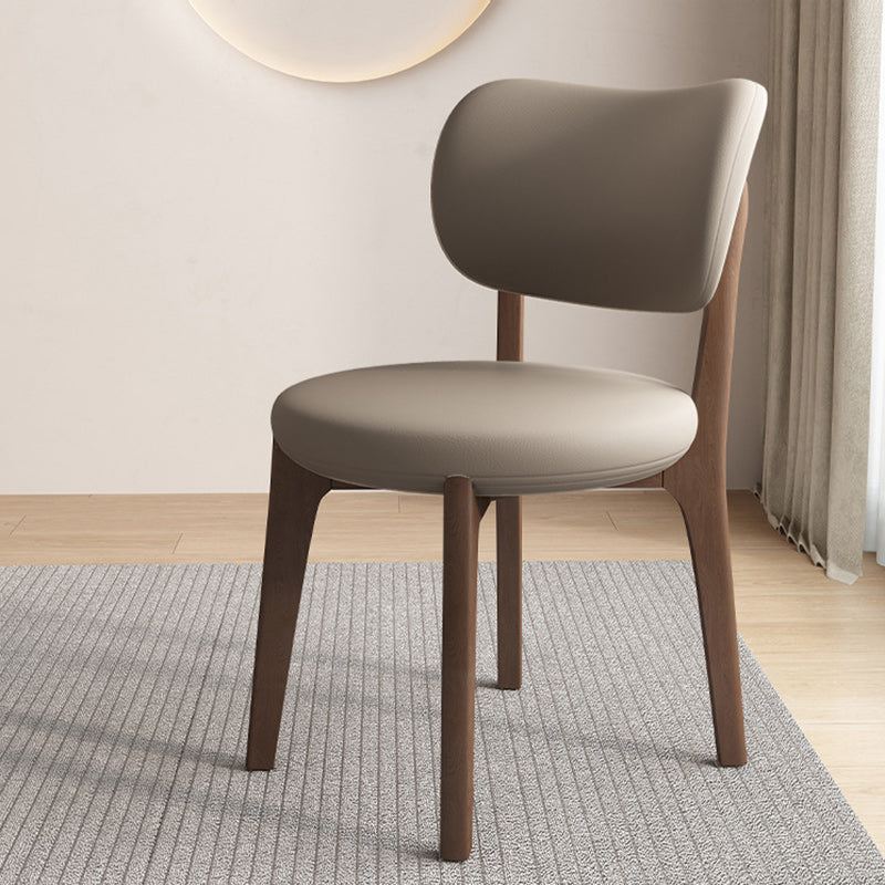 Scandinavian Round Oak Leather Dining Chair — Dark Walnut Color + Orange