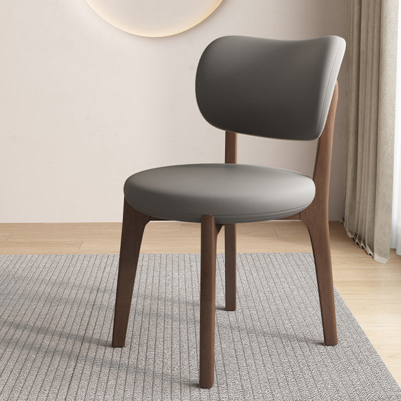 Scandinavian Round Oak Leather Dining Chair — Black + Deep Gray