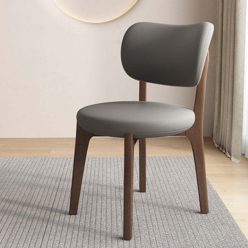 Scandinavian Round Oak Leather Dining Chair — Black + Deep Gray