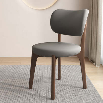 Scandinavian Round Oak Leather Dining Chair — Black + Deep Gray
