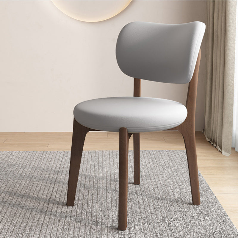 Scandinavian Round Oak Leather Dining Chair — Black + Orange