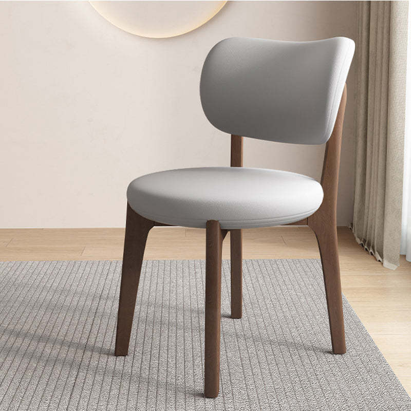 Scandinavian Round Oak Leather Dining Chair — Black + Orange