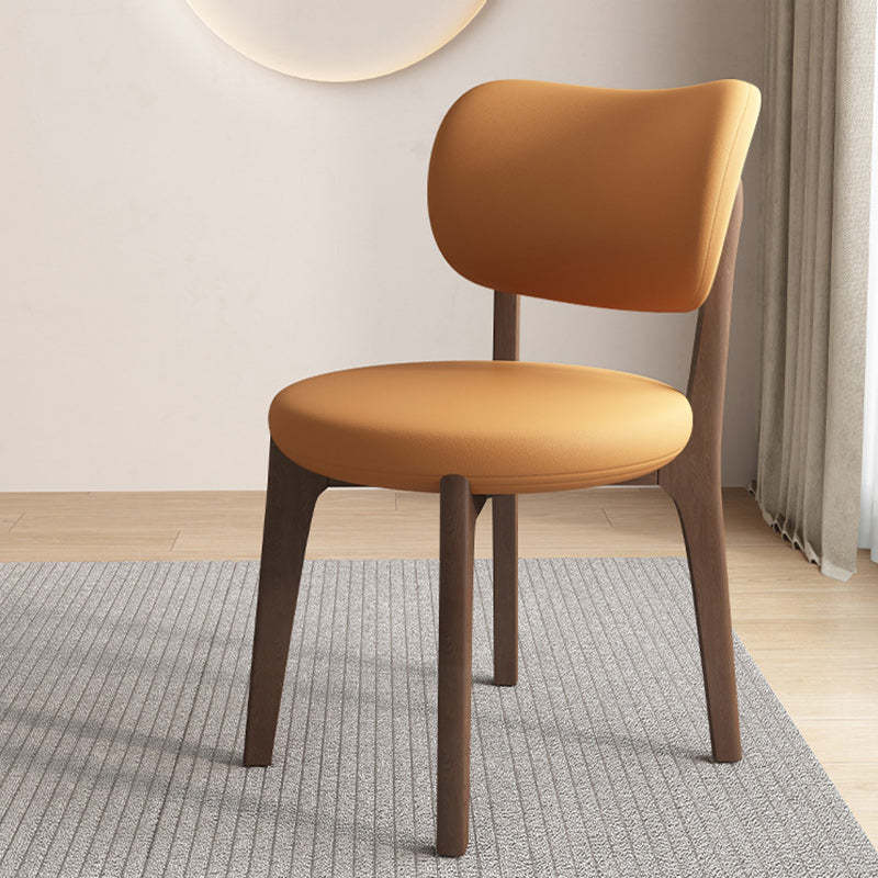 Scandinavian Round Oak Leather Dining Chair — Black + White