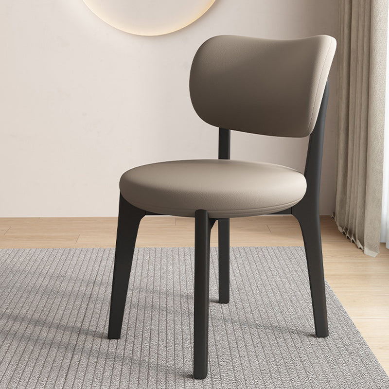 Scandinavian Round Oak Leather Dining Chair — Dark Walnut Color + White