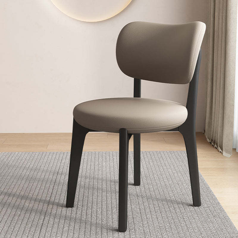 Scandinavian Round Oak Leather Dining Chair — Dark Walnut Color + White