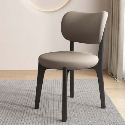 Scandinavian Round Oak Leather Dining Chair — Dark Walnut Color + White
