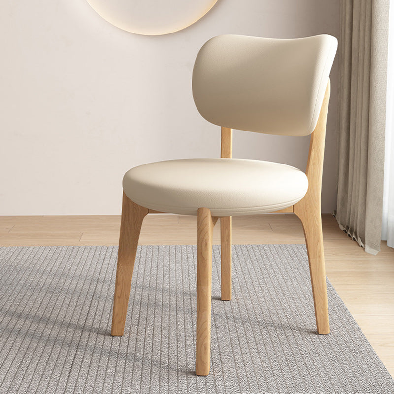Scandinavian Round Oak Leather Dining Chair — Light Walnut Color + Deep Khaki