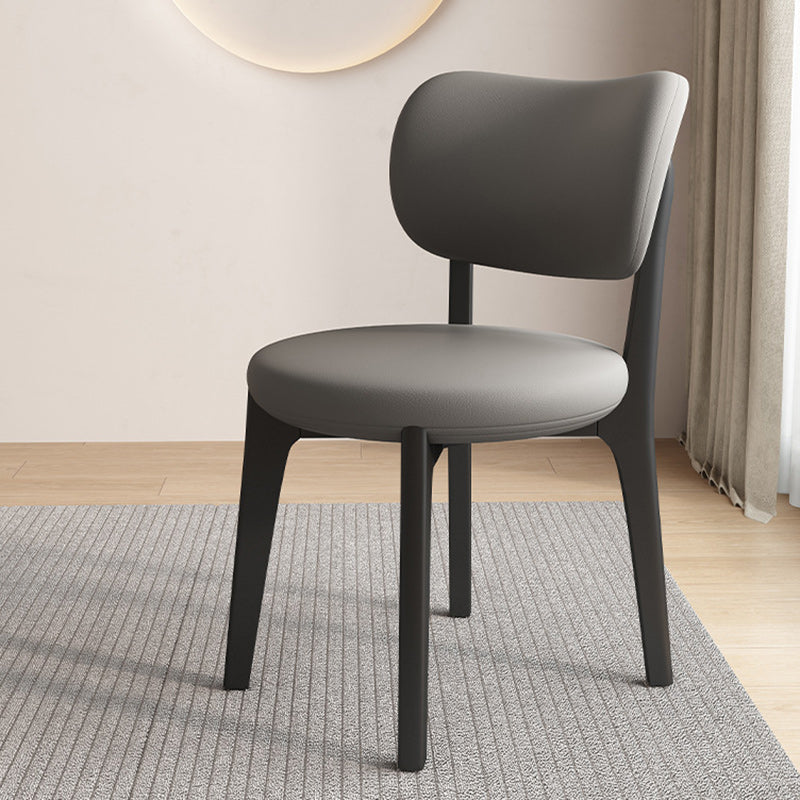 Scandinavian Round Oak Leather Dining Chair — Black + Light Khaki