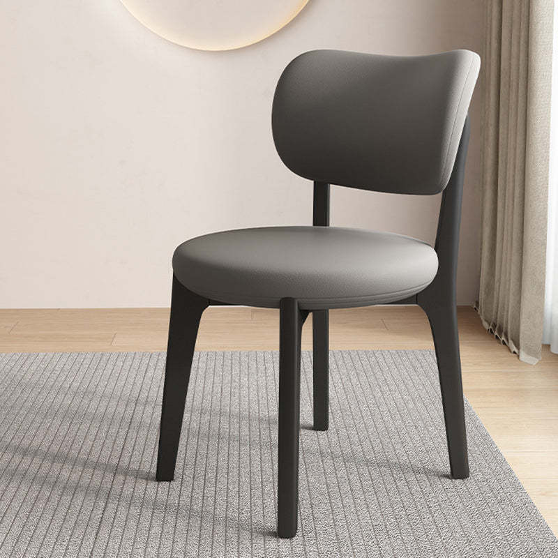 Scandinavian Round Oak Leather Dining Chair — Black + Light Khaki