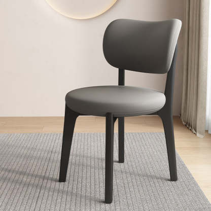 Scandinavian Round Oak Leather Dining Chair — Black + Light Khaki
