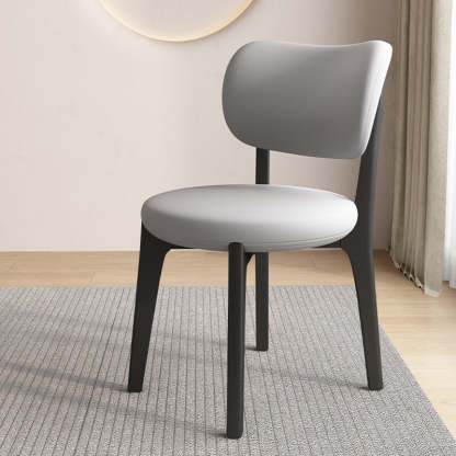 Scandinavian Round Oak Leather Dining Chair — Black + Deep Khaki