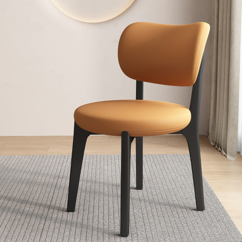Scandinavian Round Oak Leather Dining Chair — Black + Light Gray
