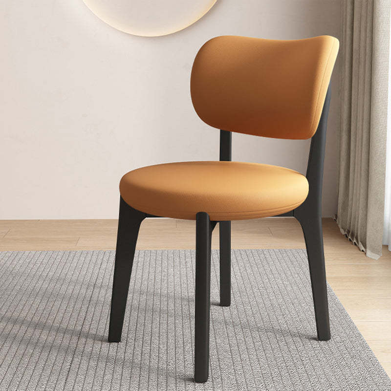 Scandinavian Round Oak Leather Dining Chair — Black + Light Gray
