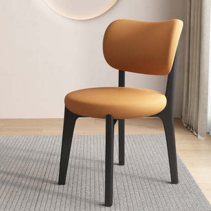 Scandinavian Round Oak Leather Dining Chair — Black + Light Gray