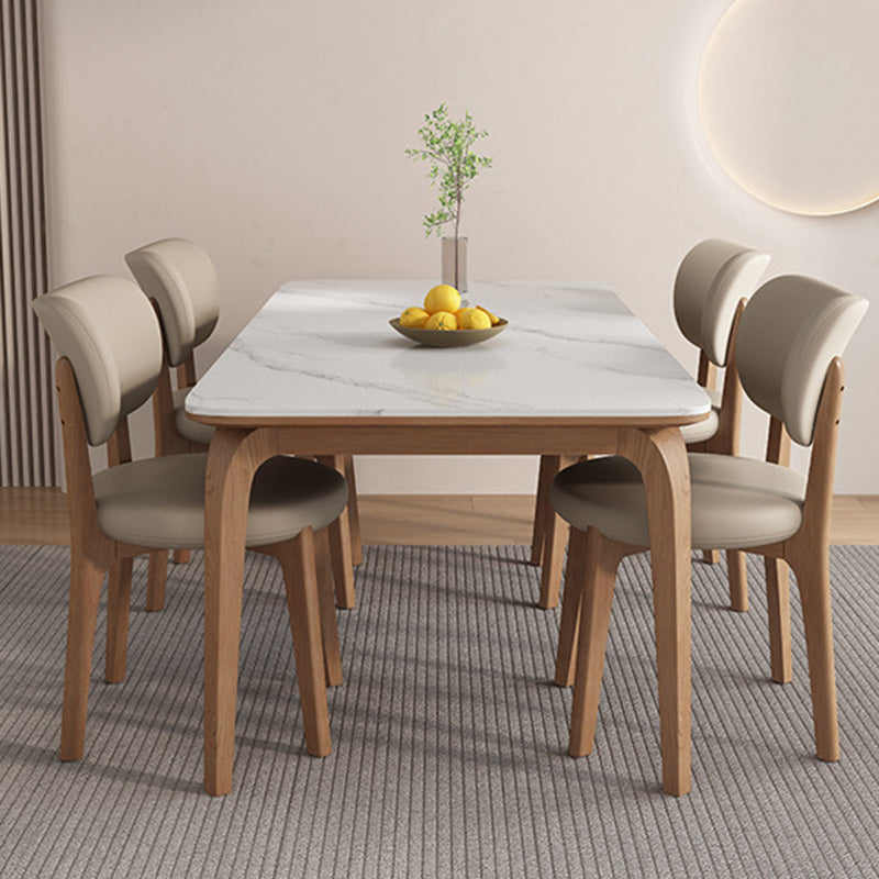 Scandinavian Round Oak Leather Dining Chair — Original Wood Color Base + White