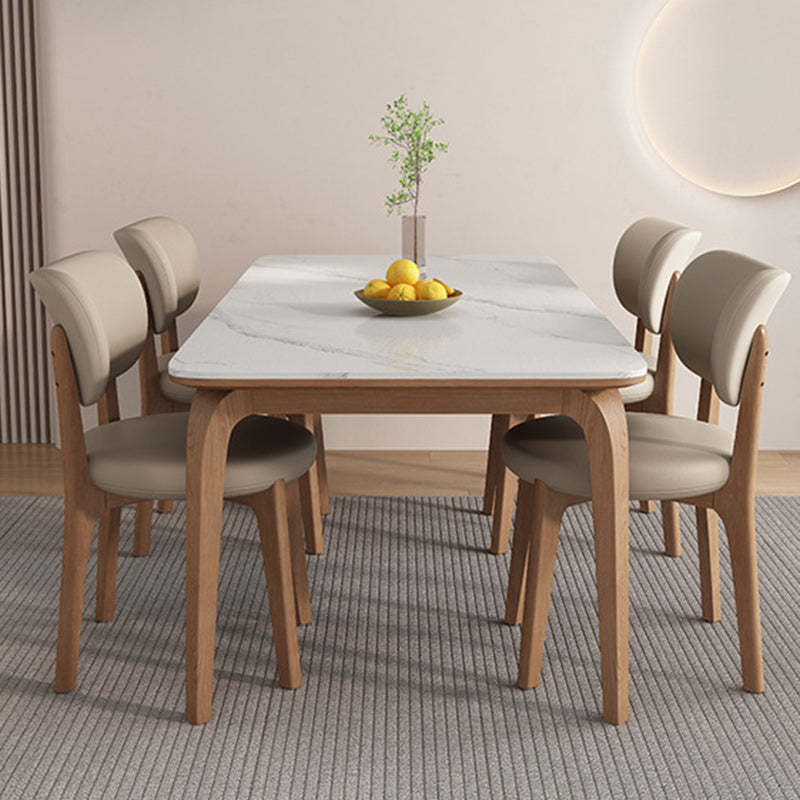 Scandinavian Round Oak Leather Dining Chair — Original Wood Color Base + White