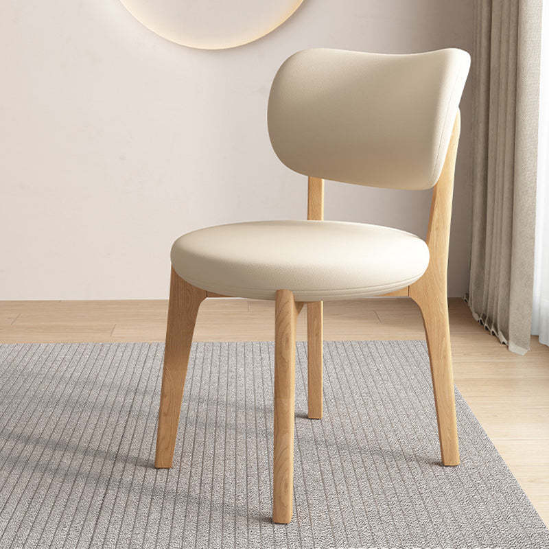 Scandinavian Round Oak Leather Dining Chair — Light Walnut Color + Deep Khaki