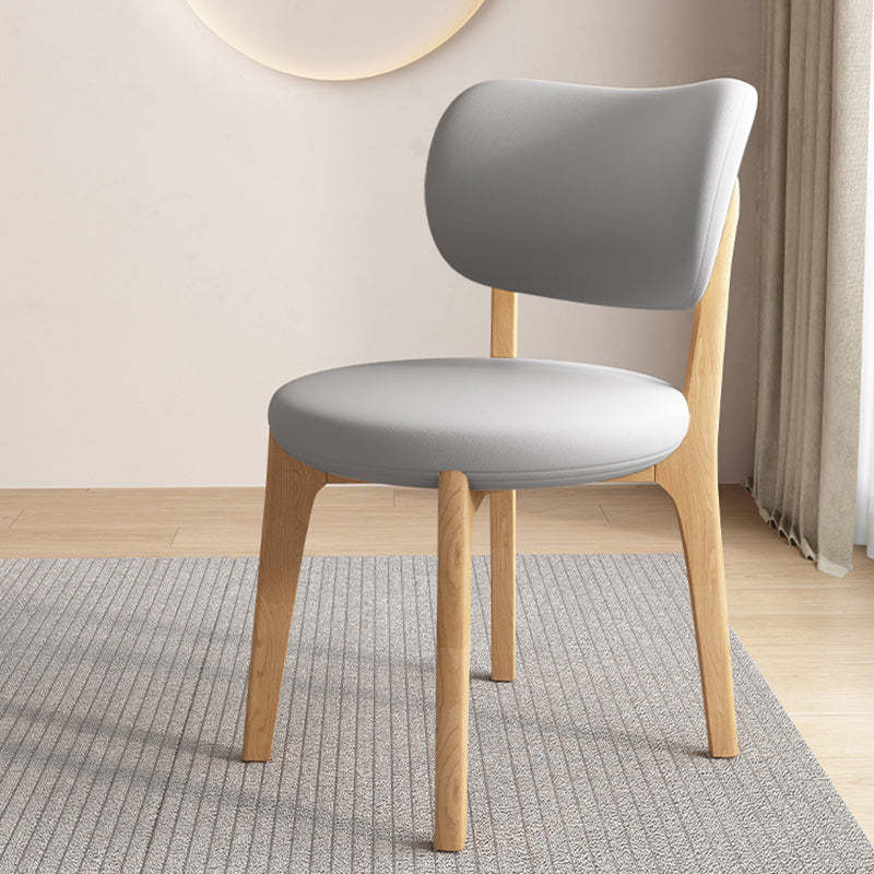 Scandinavian Round Oak Leather Dining Chair — Light Walnut Color + Light Gray