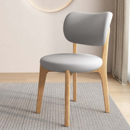 Scandinavian Round Oak Leather Dining Chair — Light Walnut Color + Light Gray