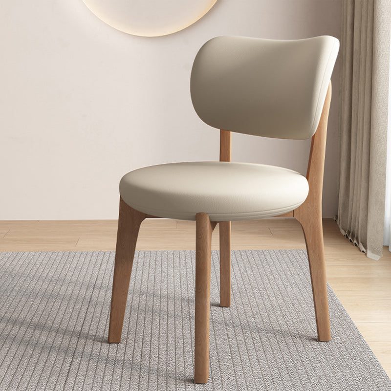 Scandinavian Round Oak Leather Dining Chair — Light Walnut Color + Orange