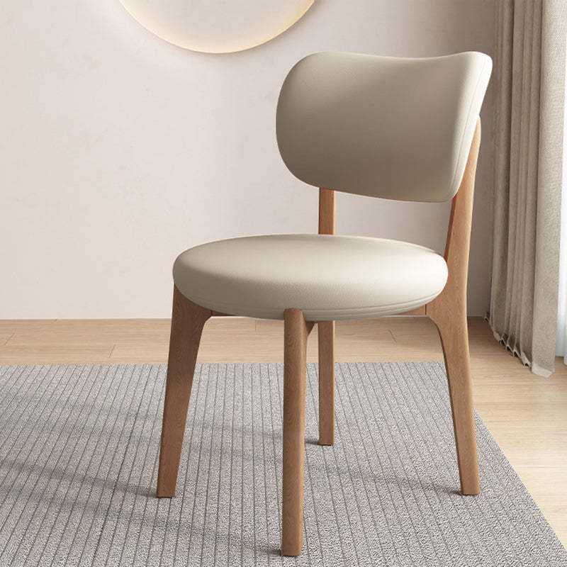 Scandinavian Round Oak Leather Dining Chair — Light Walnut Color + Orange