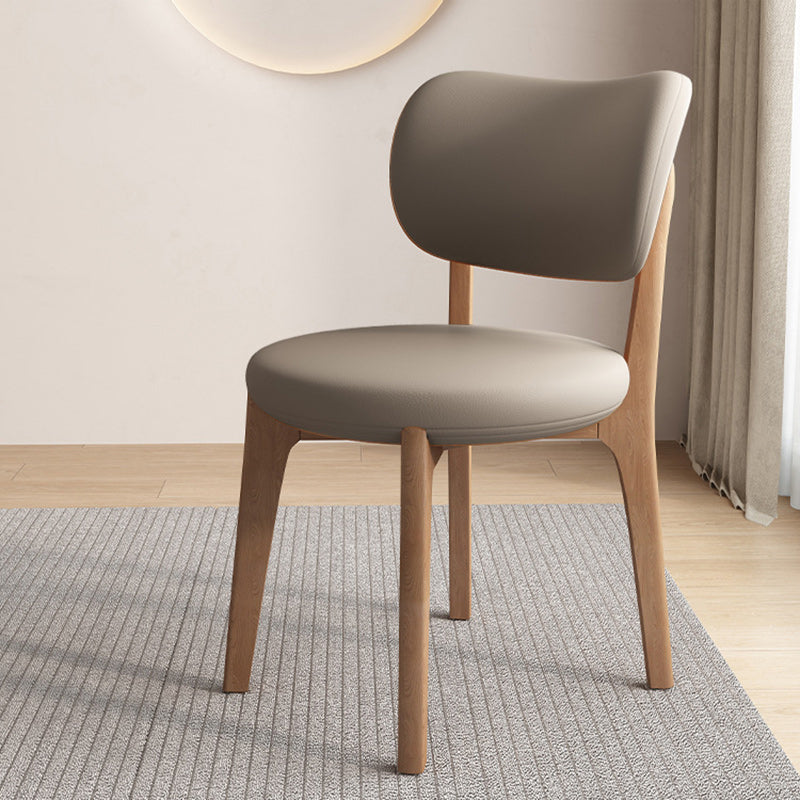 Scandinavian Round Oak Leather Dining Chair — Light Walnut Color + White