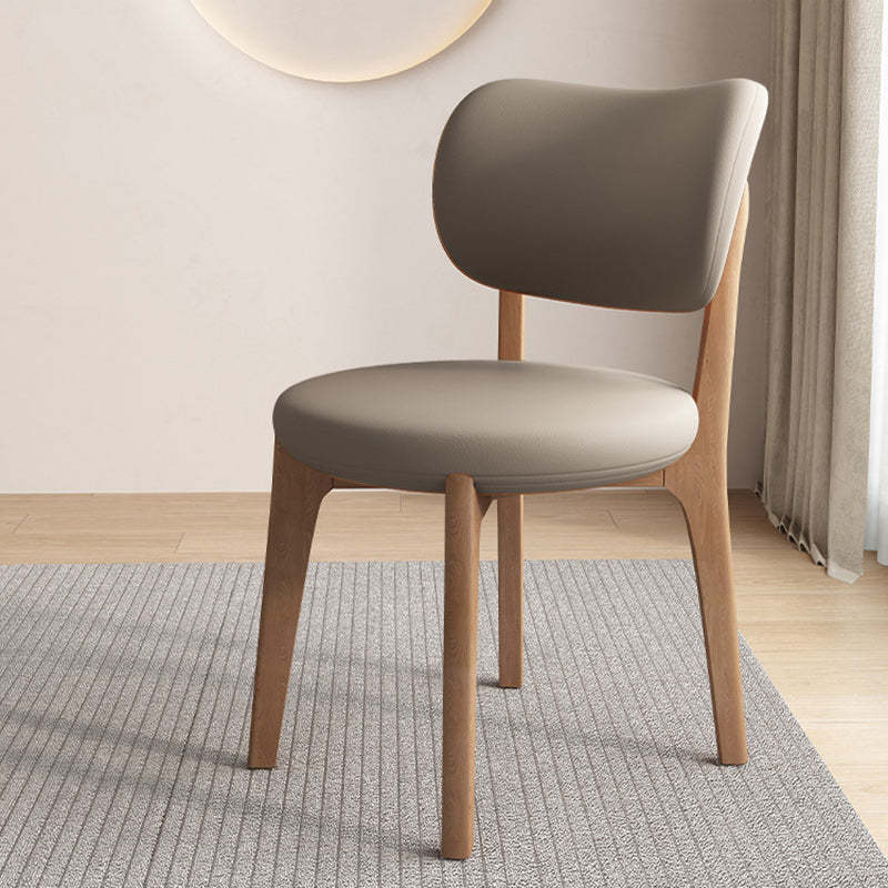 Scandinavian Round Oak Leather Dining Chair — Light Walnut Color + White