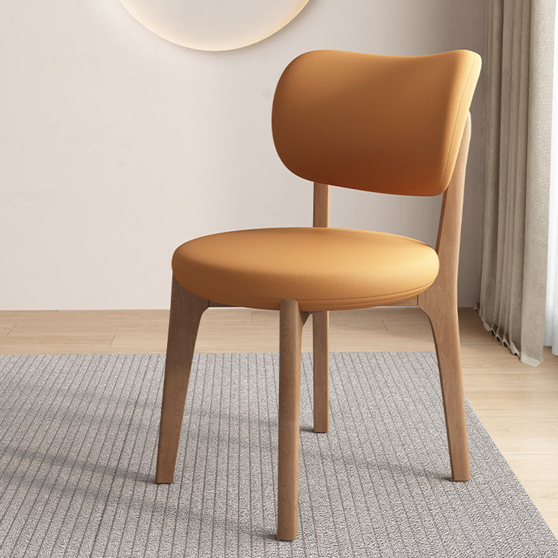 Scandinavian Round Oak Leather Dining Chair — Dark Walnut Color + Light Khaki
