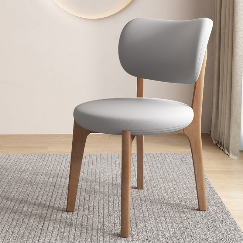 Scandinavian Round Oak Leather Dining Chair — Dark Walnut Color + Deep Khaki
