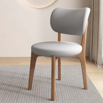 Scandinavian Round Oak Leather Dining Chair — Dark Walnut Color + Deep Khaki