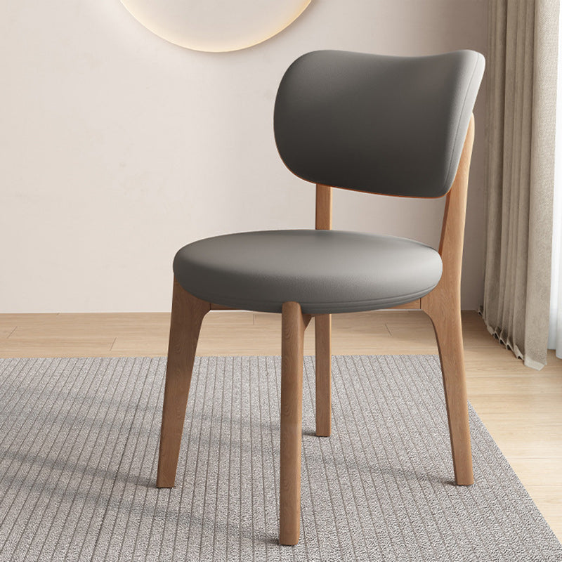 Scandinavian Round Oak Leather Dining Chair — Dark Walnut Color + Light Gray