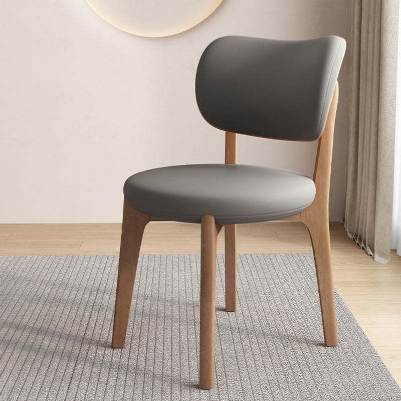 Scandinavian Round Oak Leather Dining Chair — Dark Walnut Color + Light Gray