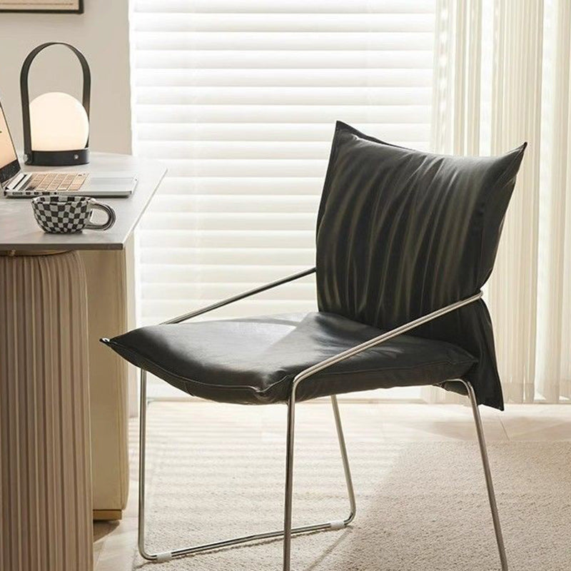 Minimalist Curved Metal Leather Accent Chair
