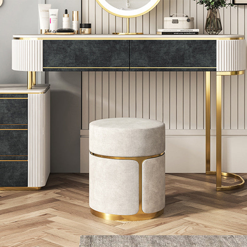 Minimalist Cylinder Metal Fabric Vanity Stool — Beige + Gold