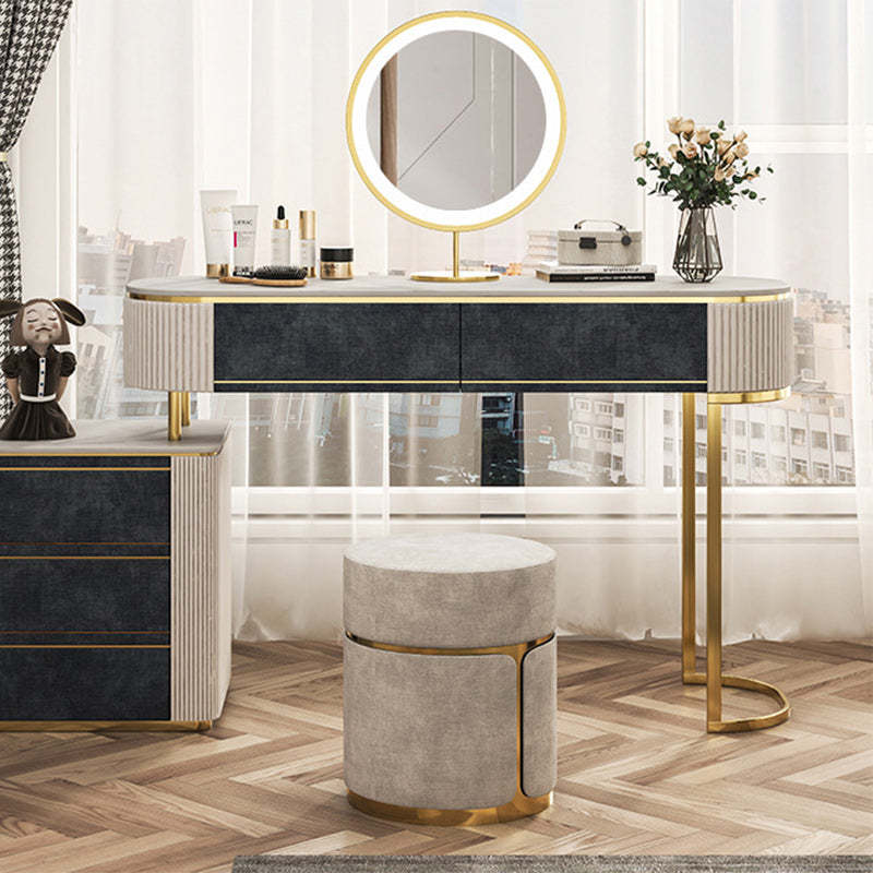 Minimalist Cylinder Metal Fabric Vanity Stool