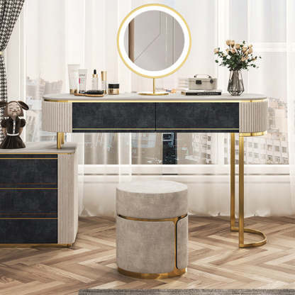 Minimalist Cylinder Metal Fabric Vanity Stool