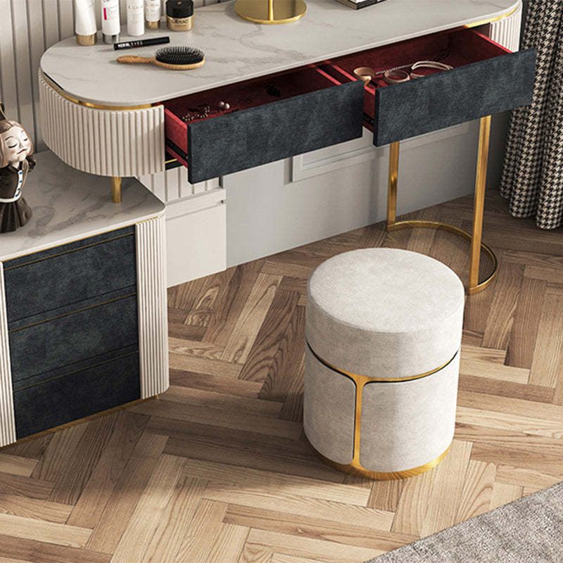 Minimalist Cylinder Metal Fabric Vanity Stool