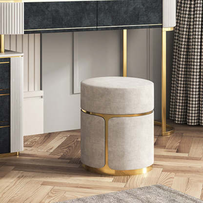 Minimalist Cylinder Metal Fabric Vanity Stool