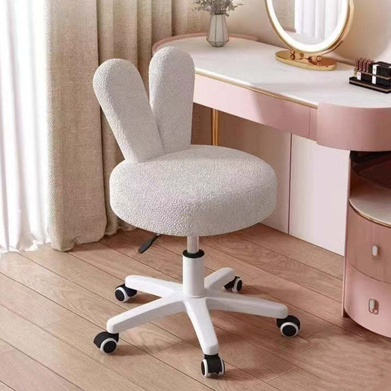 Nordic Movable Liftable Rabbit Ears Lambswool Vanity Stool — Beige