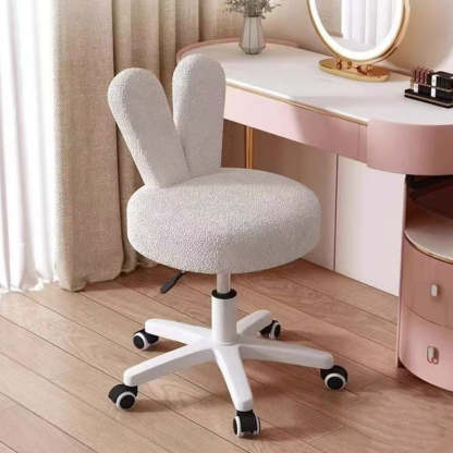 Nordic Movable Liftable Rabbit Ears Lambswool Vanity Stool — Beige