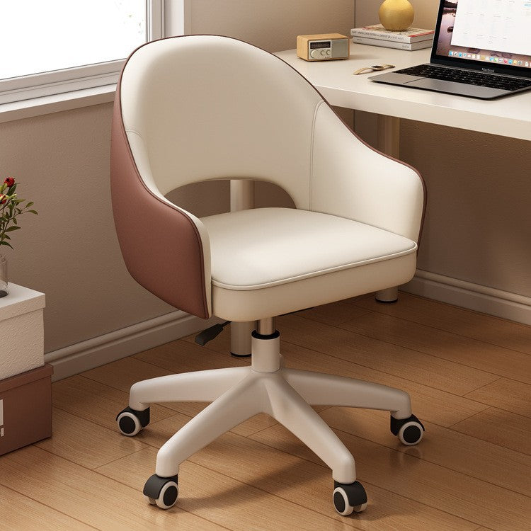 Minimalist Swivel Adjustable PU Leather Chair — Foam Sponge / Beige + Coffee Color