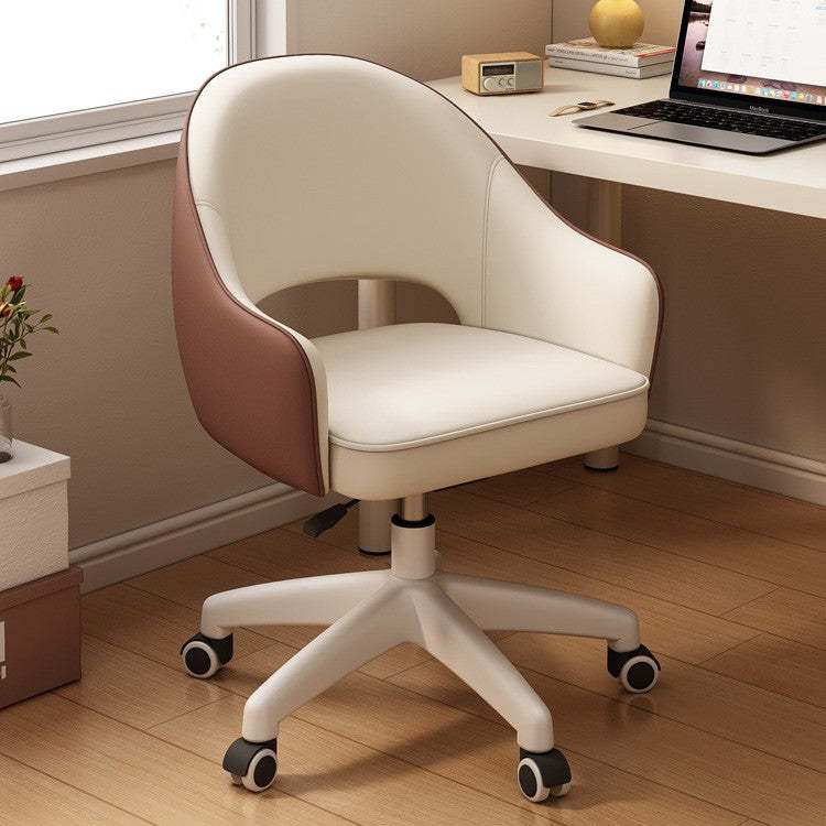Minimalist Swivel Adjustable PU Leather Chair — Foam Sponge / Beige + Coffee Color