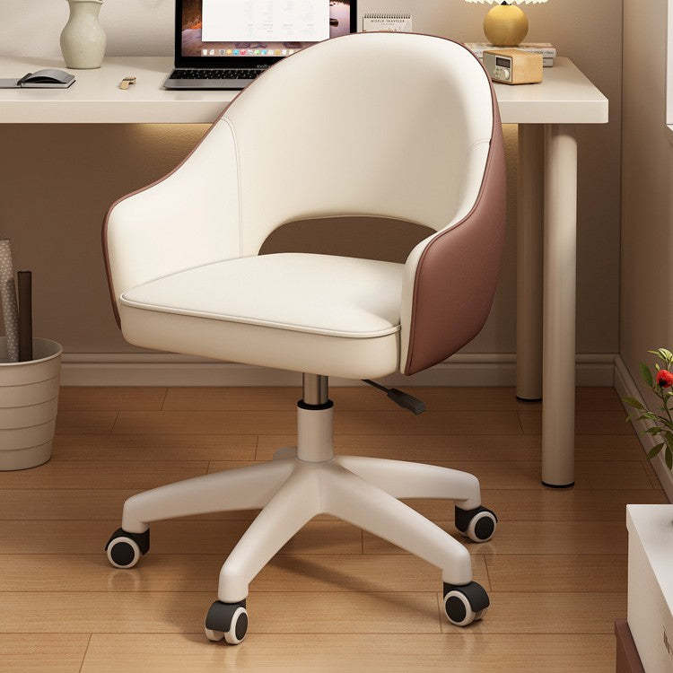 Minimalist Swivel Adjustable PU Leather Chair — Emulsion / Beige + Coffee Color