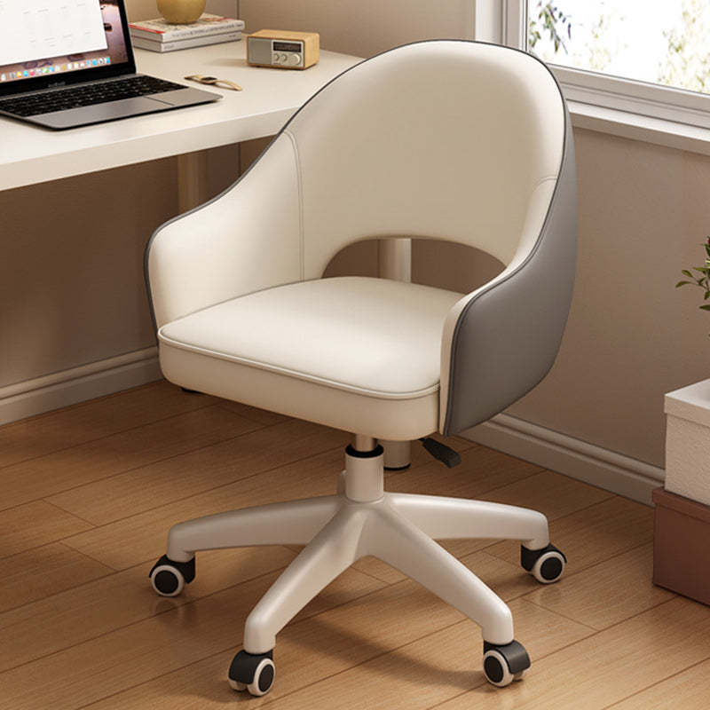 Minimalist Swivel Adjustable PU Leather Chair — Foam Sponge / Beige + Gray