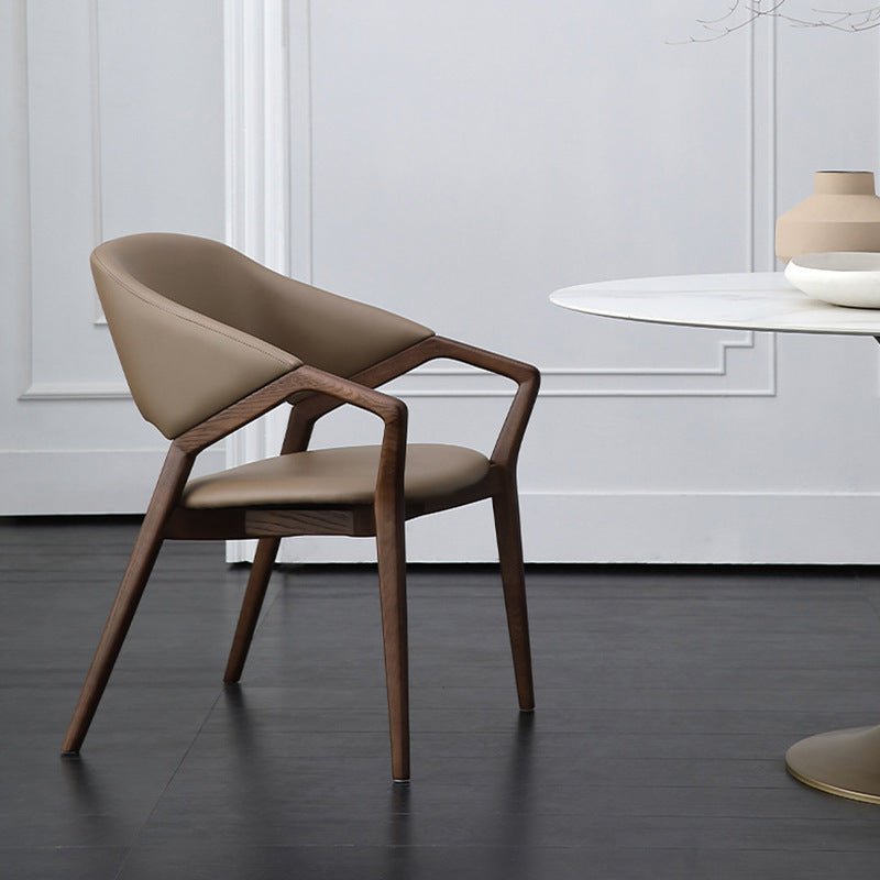 Scandinavian Microfiber Leather Wood Curved Dining Chair